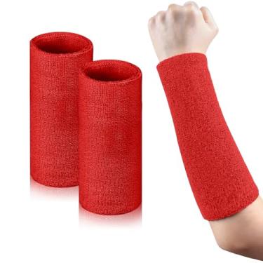 Imagem de 2 pulseiras de 22 cm de comprimento, faixas de suor, pulseiras vermelhas, braço, faixas esportivas para homens e mulheres, perda de peso, eventos de ginástica, futebol, treino