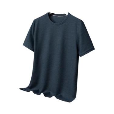 Imagem de Novo verão waffle em torno do pescoço manga curta camiseta para homem 