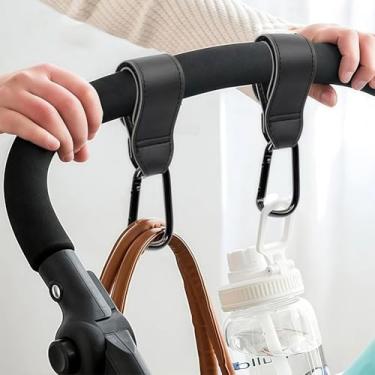 Imagem de 2 ganchos para carrinho de bebê, ganchos de bolsa para pendurar bolsas de fraldas, ganchos multiuso para sacolas de compras, tiras de couro vegano premium