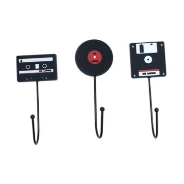 Imagem de OUNONA 3 peças de ganchos retrô criativos para pendurar na parede para banheiro, cozinha, porta, sem rastros, itens pequenos, cabides em fita de disco de vinil, formas de disco de computador