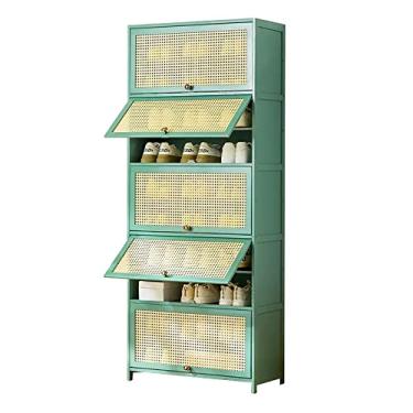 Imagem de Armário de sapatos de bambu com portas de vime moderno organizador de armazenamento de sapatos de entrada para corredor, banheiro, cozinha, armário de sapato, armário de armazenamento de sapatos