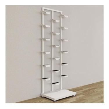 Imagem de Loja de roupas comercial multifuncional sapateira criativo moderno suporte de exibição de varejo grande organizador de sapatos boutique de metal tênis de basquete prateleira de armazenamento corredor