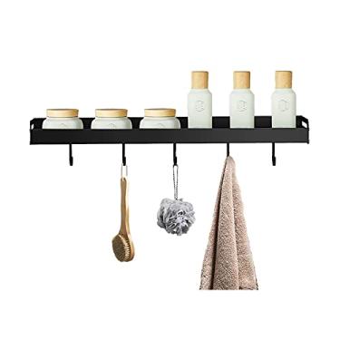 Imagem de Prateleiras flutuantes de 60 cm, prateleiras de armazenamento montadas na parede para cozinha, banheiro, com 5 ganchos de toalha, 2 estilos (Cor: A, Tamanho: 30 cm) (B 60 cm) (A 60 cm)