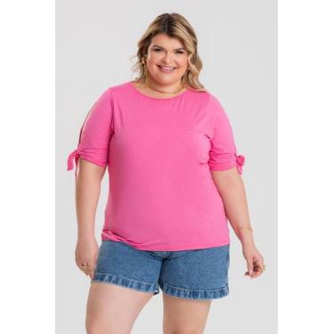 Imagem de Blusa Plus Size Malha de Viscose Mangas c/ Abertura e Amarração - Sere