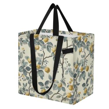 Imagem de SEHANY Sacolas de compras reutilizáveis de verão limão com alças reforçadas, bolsa de compras de lona dobrável à prova d'água de grande capacidade para viagem, cozinha, praia