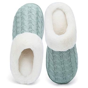 Imagem de Pantufas femininas de espuma de memória confortáveis, como lã, forradas com lã, para uso interno e externo, Warm/Green, 9-10