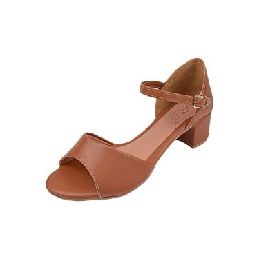 Imagem de Sandália Saltinho Casual Básica Feminina Calcanhar Fechado (36, Caramelo)