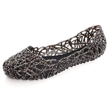 Imagem de TN TANGNEST Sapatilhas femininas Beach Jelly Slip On Flat Sapatilhas de balé vazadas, Preto atualizado., 10