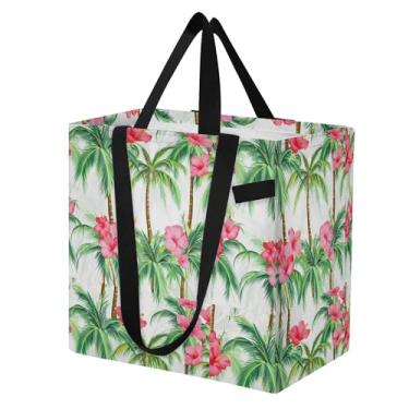 Imagem de SEHANY Sacola reutilizável de folhas de palmeira com alças reforçadas, bolsa de compras de lona dobrável à prova d'água de grande capacidade para viagem, cozinha, praia