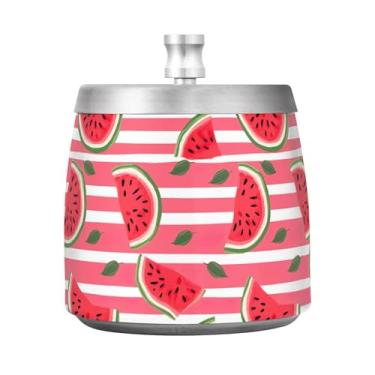 Imagem de STAYTOP Cinzeiro W Atermelon com tampa, aço inoxidável à prova de vento, sem fumaça, cinzeiro de cigarro grande para decoração de escritório em casa