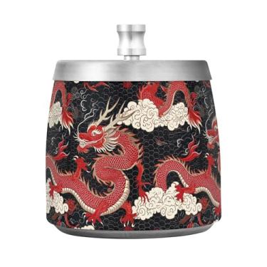 Imagem de STAYTOP Cinzeiro de dragão chinês com tampa, cinzeiro de aço inoxidável à prova de vento, sem fumaça, cinzeiro grande para uso externo para decoração de escritório em casa