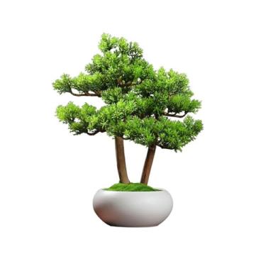 Imagem de Bonsai artificial simulação de bonsai, ornamentos de pinheiro, vasos de plantas, plantas de mesa, plantas verdes para melhorar a árvore de bonsai artificial Feng Shui (branca)