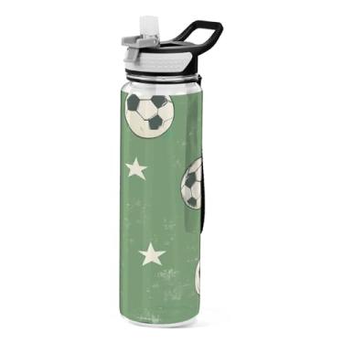 Imagem de xigua Garrafa de água de bola de futebol e estrelas com tampa de canudo transparente à prova de vazamento para esportes ao ar livre, bebida, fitness, treino, viagem, 940 ml