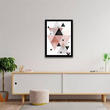 Imagem de Quadro Decorativo Abstrato Triângulos Cinza Preto E Rosa Ii