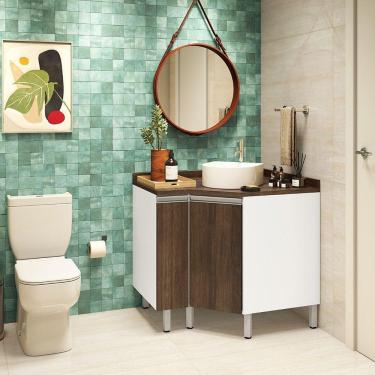 Imagem de Gabinete Para Banheiro Suprema Branco Com Nogueira