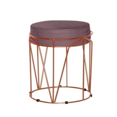 Imagem de Puff Aramado Babu Com Armação Bronze Estofado Em Suede