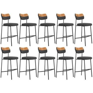 Imagem de Banqueta Alta Bar Estofada Kit 10 Milli Linho Grafite/caramelo A14 - Mpozenato