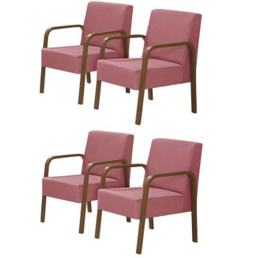 Imagem de Kit 4 Poltronas 1 Lugar Jade Braço Madeira Rosa