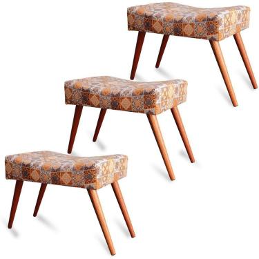 Imagem de Kit 3 Puff Cama Inbox Bagdade Retangular Com Pés Em Madeira Maciça Tecido Suede