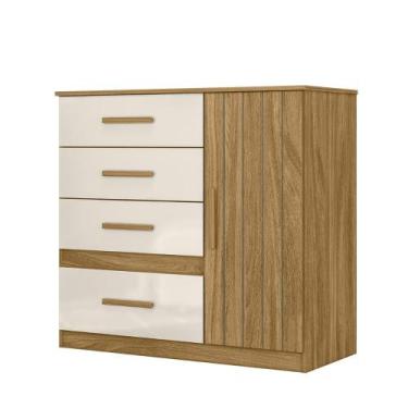 Imagem de Comoda Venus Quarto com 4 Gavetas e 1 Porta - Moval, Freijo/Off White/
