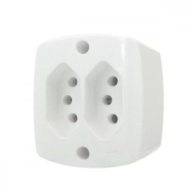 Imagem de Tomada Externa Ilumi 2 Polos +Terra Dupla 10A Branca 16518 - Kit C/10,