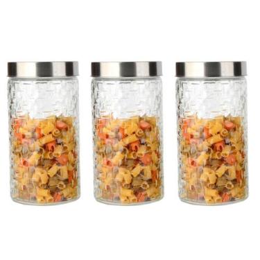 Imagem de Conjunto 3 Potes Vidro Rattan Tampa Inox 1700ml Class Home