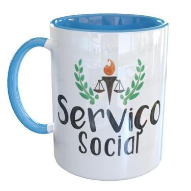 Imagem de Caneca Porcelana Serviço Social - Pense Canecas, Azul Claro