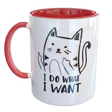 Imagem de Caneca Porcelana Gato I Do What I Want Divertida - Pense Canecas, Verm