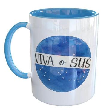 Imagem de Caneca Porcelana Viva o SUS - Pense Canecas, Azul Claro