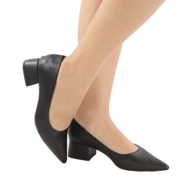 Imagem de Scarpin feminino salto baixo 4cm lindo tendência valle shoes cor:preto