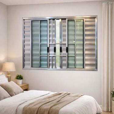 Imagem de Janela Veneziana 6 Folhas Com Grade Alumínio Brilhante 120x150 - Breco