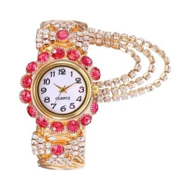 Imagem de Relógio De Pulso De Quartzo Com Bracelete Ajustável Em Strass Para Mul