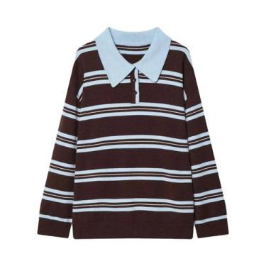 Imagem de Suéter Feminino De Outono Com Listras E Manga Comprida, Casual, Solto,