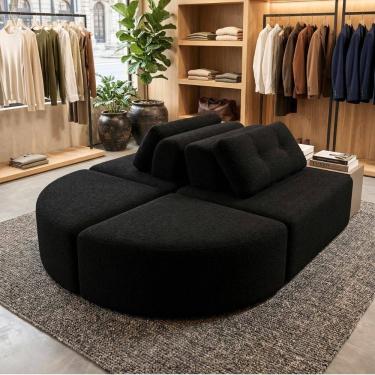Imagem de Sofá Modular Cielo 4 Lugares Design Orgânico Moderno 204cm Bouclê Preto - Montanari`s D...
