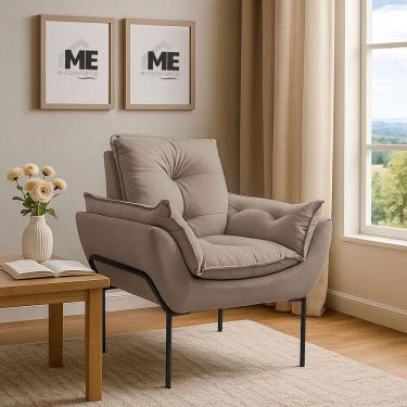 Imagem de Poltrona Decorativa Opala Amamentação Para Sala Base De Ferro preto Suede MEecommerce