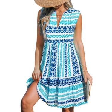 Imagem de Vestido CUPSHE A Line Ruffle Summer com decote em V listrado azul clar