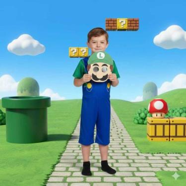 Imagem de Fantasia Roupa Infantil Super Luigi Luidi Com Máscara - MWM MODAS, C/M