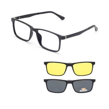 Imagem de Armação de Oculos de Sol e Grau Preto Polarizado Quadrado Masculino Cl