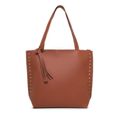 Imagem de Bolsa Feminina Grande Sintético Zíper Versátil - Mila Marques, Marrom,