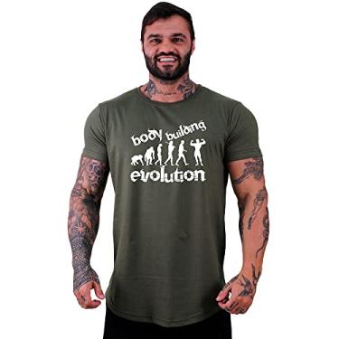 Imagem de Camiseta Masculina LongLine MXD Conceito Slim Cores e Estampas Casuais (GG, Verde Musgo Body Building)