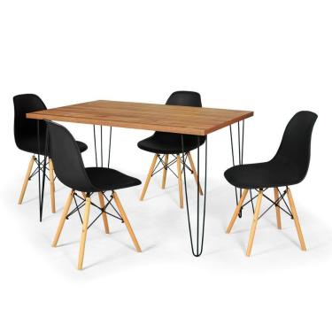 Imagem de Conjunto Mesa De Jantar Hairpin 130x80 Natural Com 4 Cadeiras Eames Eiffel - Preto