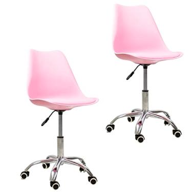 Imagem de Kit 2 Cadeiras Office Base Cromada Com Rodizio Giratória Saarinen (Rosa)