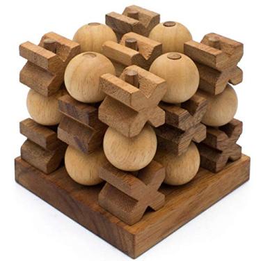 Imagem de SiamMandalay Madeira 3D XO Tic Tac Toe XOXO: Jogo de madeira feito à mão para adultos com caixa de presente SM (foto)