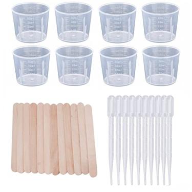 Imagem de Copos de mistura de plástico com conta-gotas descartáveis de 3 ml e 11. Varas de mistura de 5 cm, copos de medição transparentes reutilizáveis copo de mistura para misturar tinta de resina epóxi - 150 peças