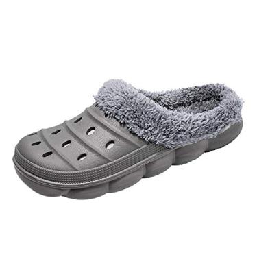 Imagem de YUKTOPA Pantufas unissex para jardim com forro de pele, para inverno, respirável, caminhada, jardim, calçados quentes e antiderrapantes, Cinza, 8 Women/6.5 Men