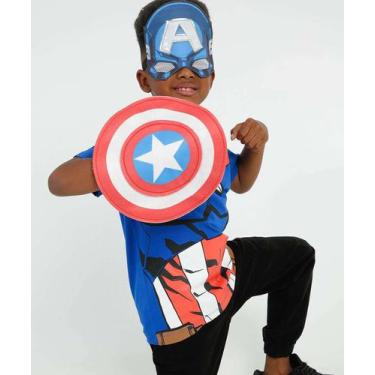 Imagem de Camiseta Infantil Fantasia Capitão América Marvel Tam 4 A 10