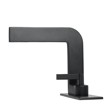 Imagem de Torneiras de lavatório em preto fosco Minimalismo em latão Torneira de banheiro Deck Mount Vessel Pia guindaste Torneira misturadora de água quente e fria, Preto fosco