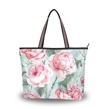 Imagem de Bolsa de ombro My Daily feminina estilo sacola aquarela com rosas inglesas vintage floral grande, Multi, Medium