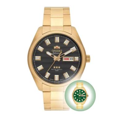 Imagem de Relógio de pulso Orient Masculino Automático 3 Estrelas Casual Resistente Água 100M Dourado 469GP076F