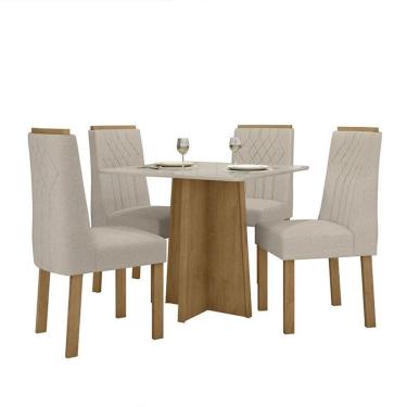 Imagem de Mesa de Jantar Celebrare 90x90 com 4 Cadeiras Exclusive Amêndoa/Off White/Linho Bege - Móveis Lopas